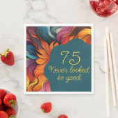 Retro Modern Blauwgroen Sinaasappel 75e verjaardag Servet (Insitu)