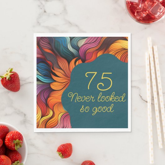 Retro Modern Blauwgroen Sinaasappel 75e verjaardag Servet (Insitu)