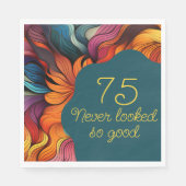 Retro Modern Blauwgroen Sinaasappel 75e verjaardag Servet (Voorkant)