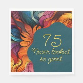 Retro Modern Blauwgroen Sinaasappel 75e verjaardag Servet