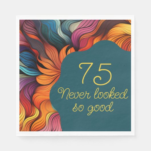 Retro Modern Blauwgroen Sinaasappel 75e verjaardag Servet (Voorkant)