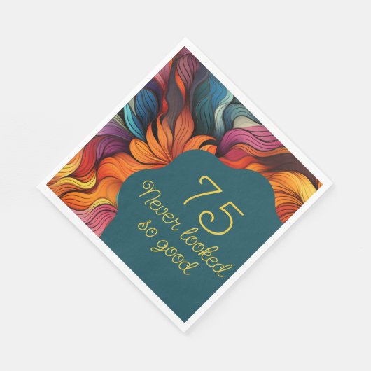 Retro Modern Blauwgroen Sinaasappel 75e verjaardag Servet (Hoek)