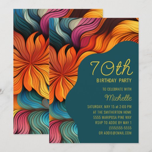 Retro Modern Blauwgroen Sinaasappel Psychedelic 70 Kaart (Voorkant / Achterkant)