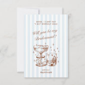 Retro Modern Blue Bridesmaid Proposal Card Kaart (Voorkant)