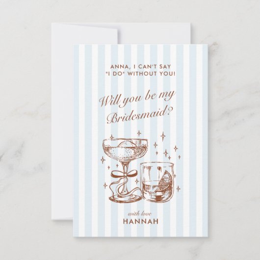 Retro Modern Blue Bridesmaid Proposal Card Kaart (Voorkant)