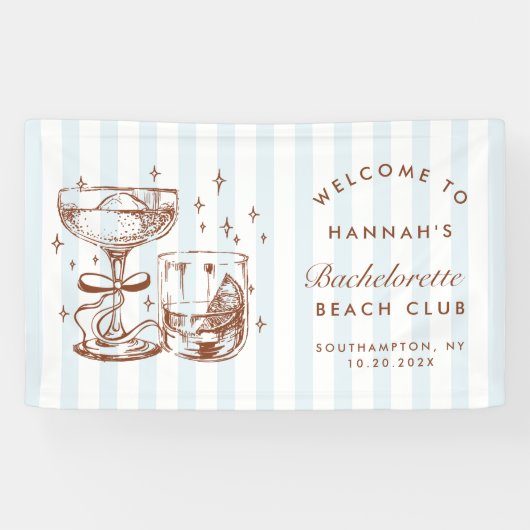 Retro Modern Blue & Brown Bachelorette Weekend Spandoek (Horizontaal)