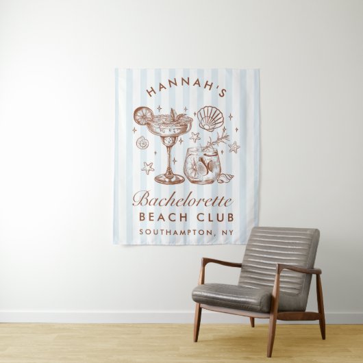 Retro Modern Blue & Brown Bachelorette Weekend Wandkleed (In situ)