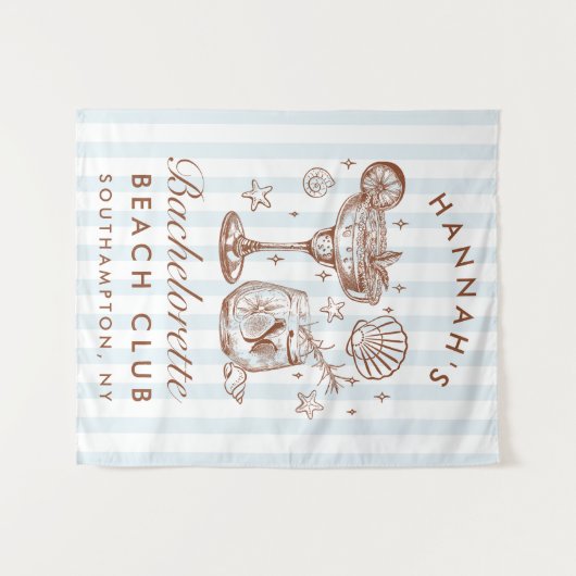 Retro Modern Blue & Brown Bachelorette Weekend Wandkleed (Voorkant (horizontaal))