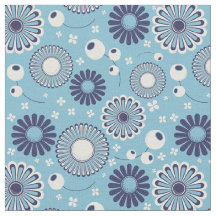 Retro Modern Blue en Cream Flowers pattered