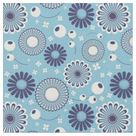 Retro Modern Blue en Cream Flowers pattered Stof
