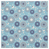 Retro Modern Blue en Cream Flowers pattered Stof (Swatch)