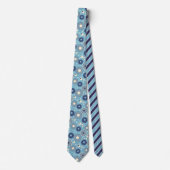 Retro Modern Blue en Cream Flowers pattered Stropdas (Voorkant)