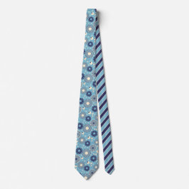 Retro Modern Blue en Cream Flowers pattered Stropdas