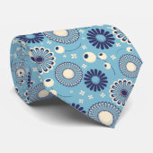 Retro Modern Blue en Cream Flowers pattered Stropdas (Opgerold)