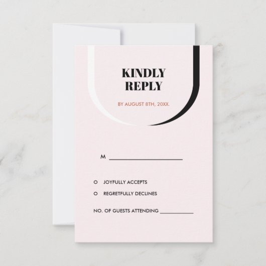 Retro Modern Blush Terracotta Zwart-Wit RSVP Kaartje (Voorkant)