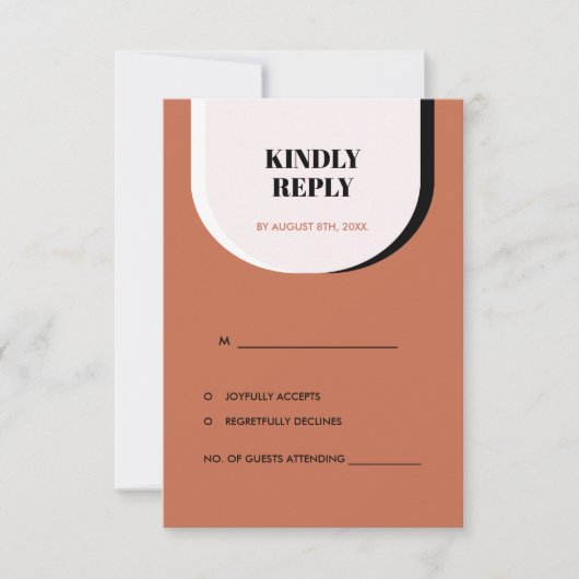 Retro Modern Blush Terracotta Zwart-Wit RSVP Kaartje (Voorkant)