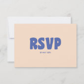 Retro Modern & Bold Blauw Beige Trouwen RSVP Kaartje (Voorkant)