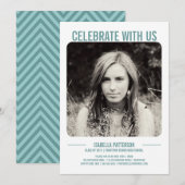 Retro Modern Bold Graduparty foto | Blauwgroen Kaart (Voorkant / Achterkant)