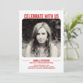 Retro Modern Bold Graduparty foto | Rood Kaart (Staand voorkant)