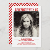 Retro Modern Bold Graduparty foto | Rood Kaart (Voorkant / Achterkant)