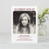 Retro Modern Bold Graduparty foto | Roos Kaart (Staand voorkant)