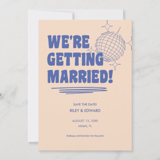 Retro Modern & Bold Typografie Blauw Huwelijk Save The Date (Voorkant)