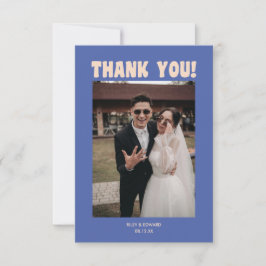 Retro Modern Bold Typography Blue Wedding Photo Bedankkaart