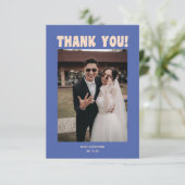 Retro Modern Bold Typography Blue Wedding Photo Bedankkaart (Staand voorkant)