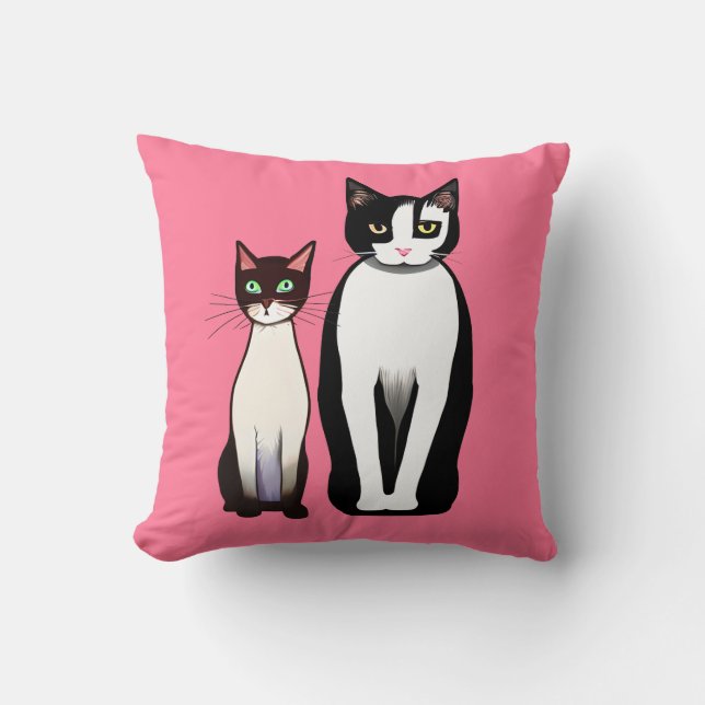 Retro Modern Cat en Kitten op Fuchsia Pink Kussen (Voorkant)