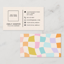 Retro Modern Checker Checkerboard Logo Aangepast Visitekaartje
