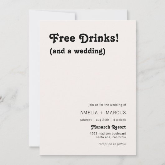 Retro Modern Chic Gratis Drinken Bruiloft Kaart (Voorkant)