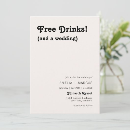 Retro Modern Chic Gratis Drinken Bruiloft Kaart (Staand voorkant)