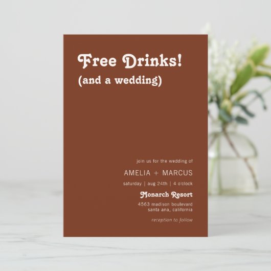 Retro Modern Chic Gratis Drinken Terracotta Bruilo Kaart (Staand voorkant)