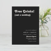 Retro Modern Chic Gratis Drinken Zwart Bruiloft Kaart (Staand voorkant)