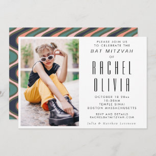 Retro Modern Chic Photo Wavy Lines Bat Mitzvah Kaart