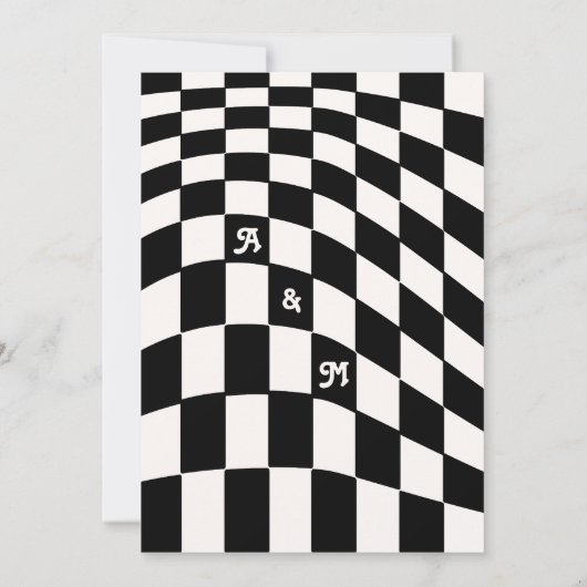 Retro Modern Chique Zwart Checker Sla de datum op Kaart (Achterkant)