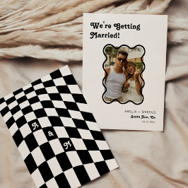 Retro Modern Chique Zwart Checker Sla de datum op Kaart