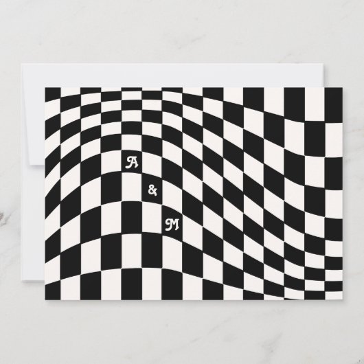 Retro Modern Chique Zwart Checker Sla de datum op Kaart (Achterkant)