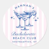 Retro Modern Cocktail Bachelorette Blauw Ronde Sticker (Voorkant)