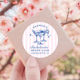 Retro Modern Cocktail Bachelorette Blauw Ronde Sticker
