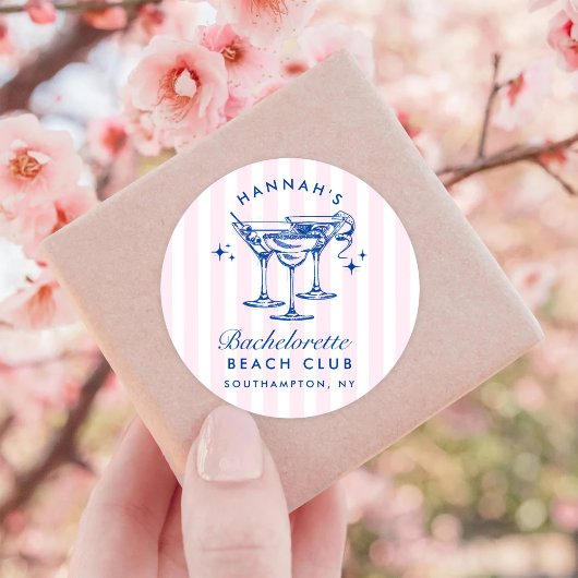 Retro Modern Cocktail Bachelorette Blauw Ronde Sticker