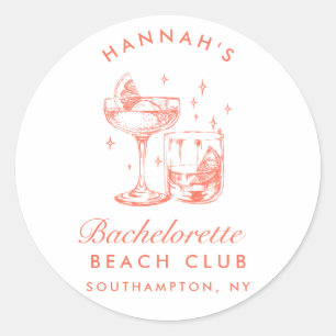 Retro Modern Cocktail Bachelorette Sinaasappel Ronde Sticker