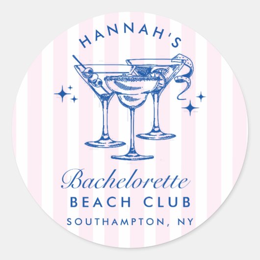 Retro Modern Cocktail Bruidsmeisje Blauw Ronde Sticker (Voorkant)