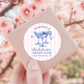 Retro Modern Cocktail Bruidsmeisje Blauw Ronde Sticker