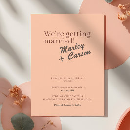 Retro Modern Coral Peach Funky Wedding Kaart