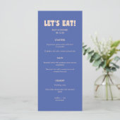 Retro Modern Dark Blue Beige "Let's Eat!" Wedding Menu (Staand voorkant)