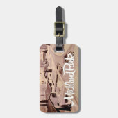 Retro Modern Design Bagagelabel met lederen band (Voorkant verticaal)