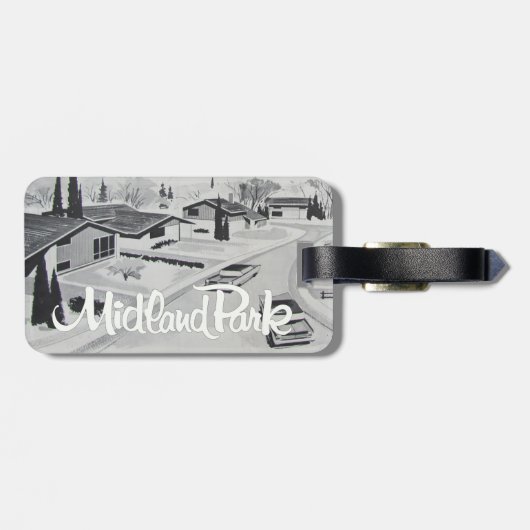 Retro Modern Design Bagagelabel met lederen band (Achterkant horizontaal)