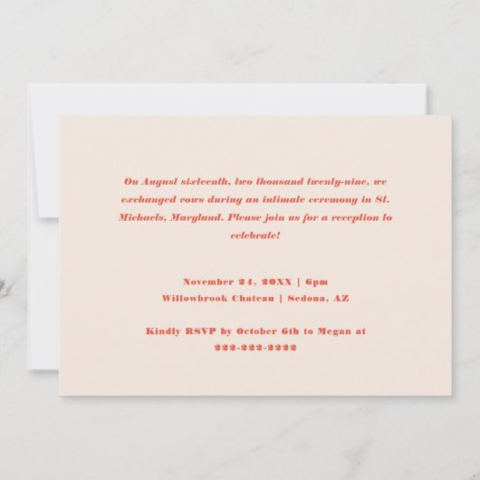 Retro Modern Elopement bruiloft receptie Kaart (Achterkant)