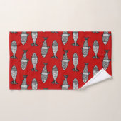 Retro Modern Fish, Deep Red en Grey / Grey Bad Handdoek (Handdoek)